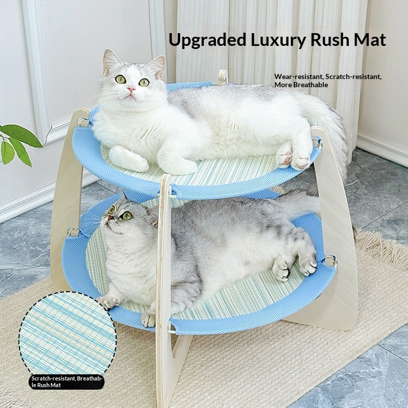 Woven Rattan Cooling Mat Oversized Solid Wood Cat Bed