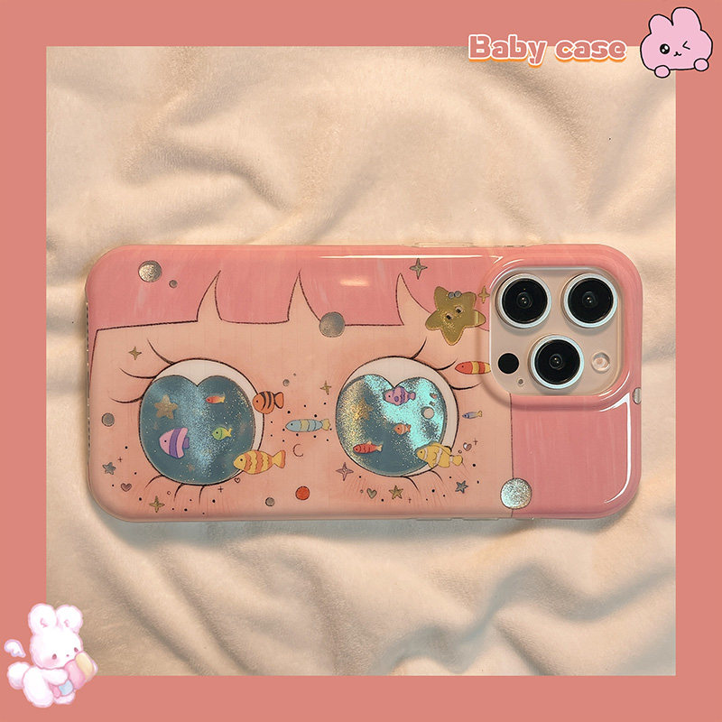 New Trendy Half-wrap Double-layer Gold-stamped Phone Case For Girls With Big Eyes