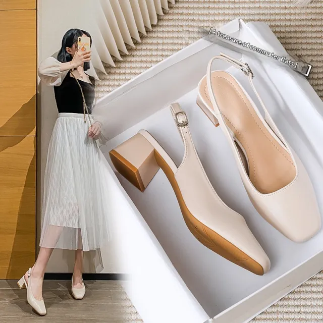 French style Closed toe Sandals For Women Mid To Chunky Heel Summer Style Apricot - Shop at LoveMi