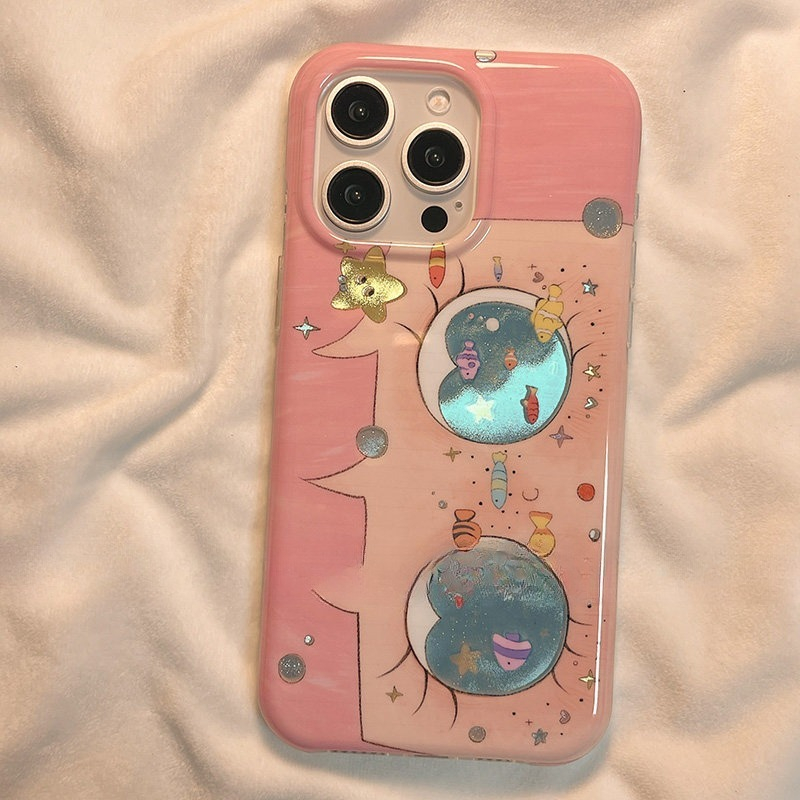New Trendy Half-wrap Double-layer Gold-stamped Phone Case For Girls With Big Eyes