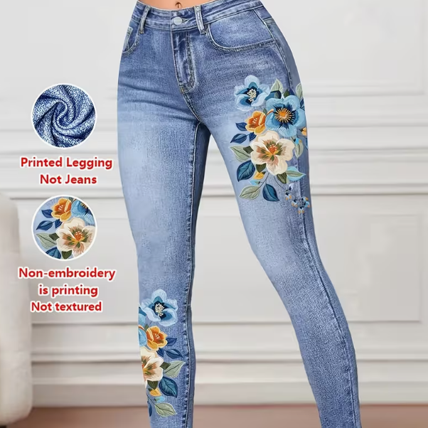 Printed Legging - Not Denim Fabric Women's Imitation Denim Tight Pants