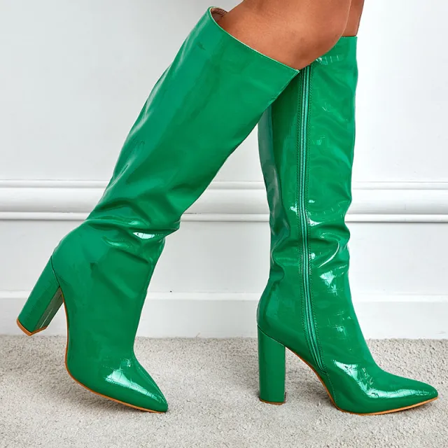 Sexy Crocodile Print High Heel Knight Boots From Europe And The US Green - Shop at LoveMi