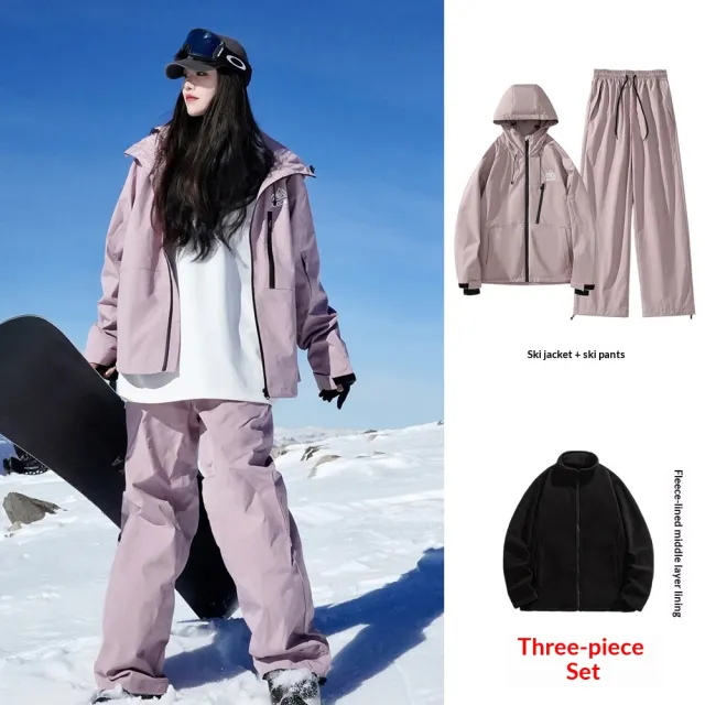 Waterproof Ski Suit Set Fleece lined Warm Three piece Set Pink - Shop at LoveMi