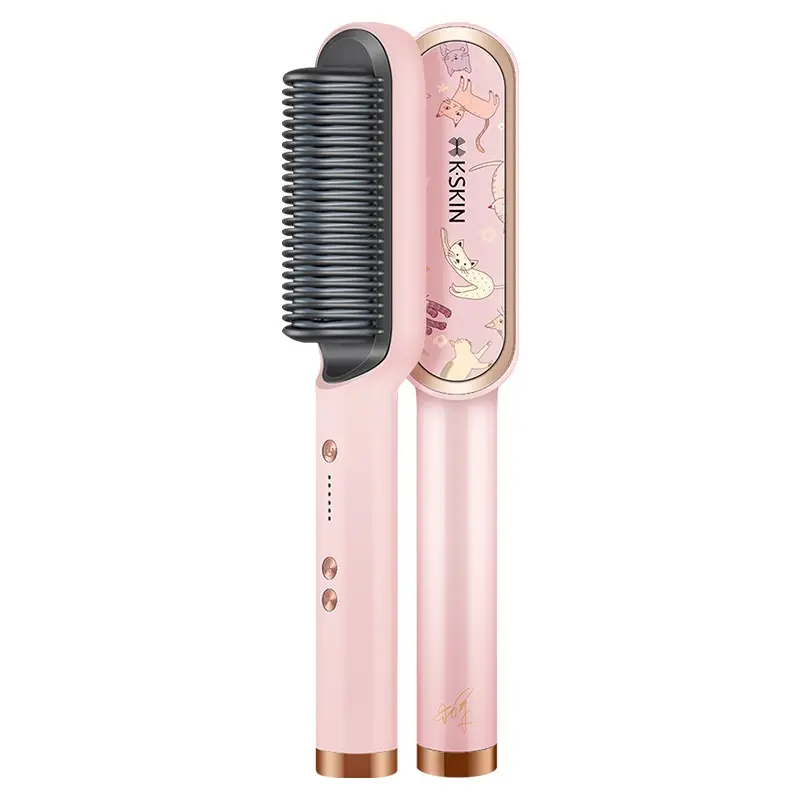 Hair Straightener Curling Iron CatThemed Gift Set Smoothing Hair Straightening Comb