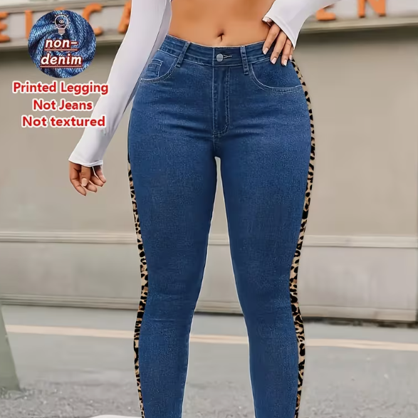 Ladies' Faux Denim Print Skinny Leggings All-season Comfort Fit