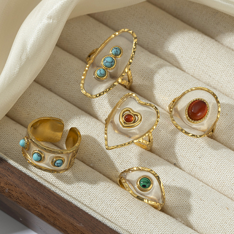 Womens Versatile Stainless Steel Turquoise Ring