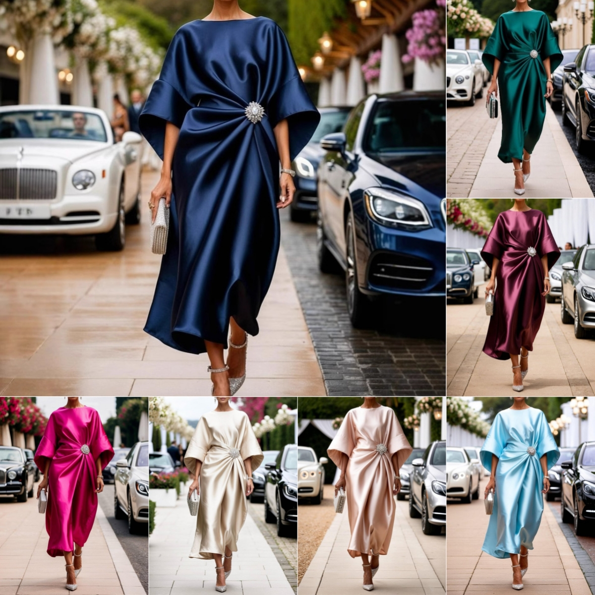 Elegant Commuter Design Sense Satin Long Dress For Women With Pearl Flower Decoration High Waist Irregular Skirt - Image 10