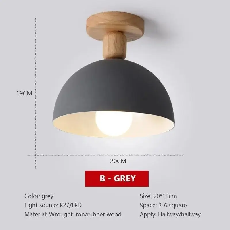 Nordic-style Minimalist Macaron-colored Small Ceiling Light Stylish Wooden Lighting Fixture