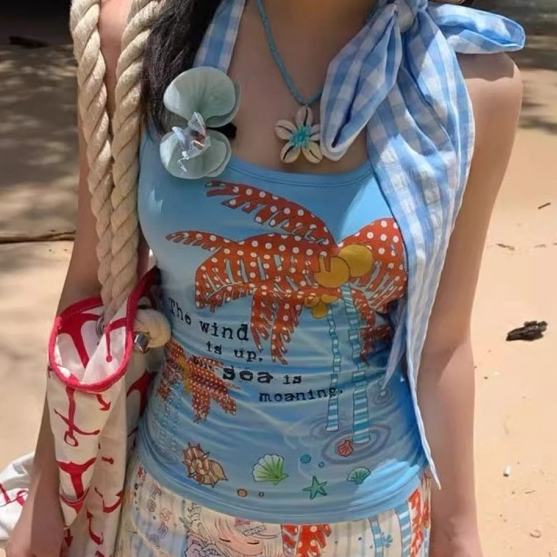 Girls Plaid Patchwork Lace-Up Halter Camisole For Women