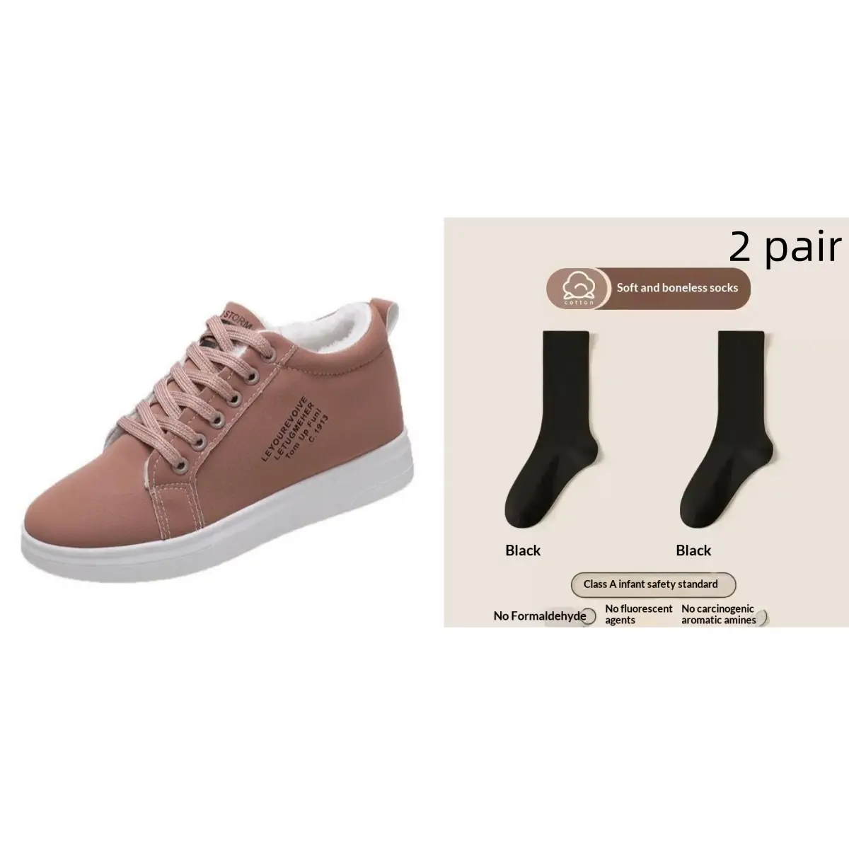 Women's Cotton Shoes With Fleece Sports Flat Sneakers