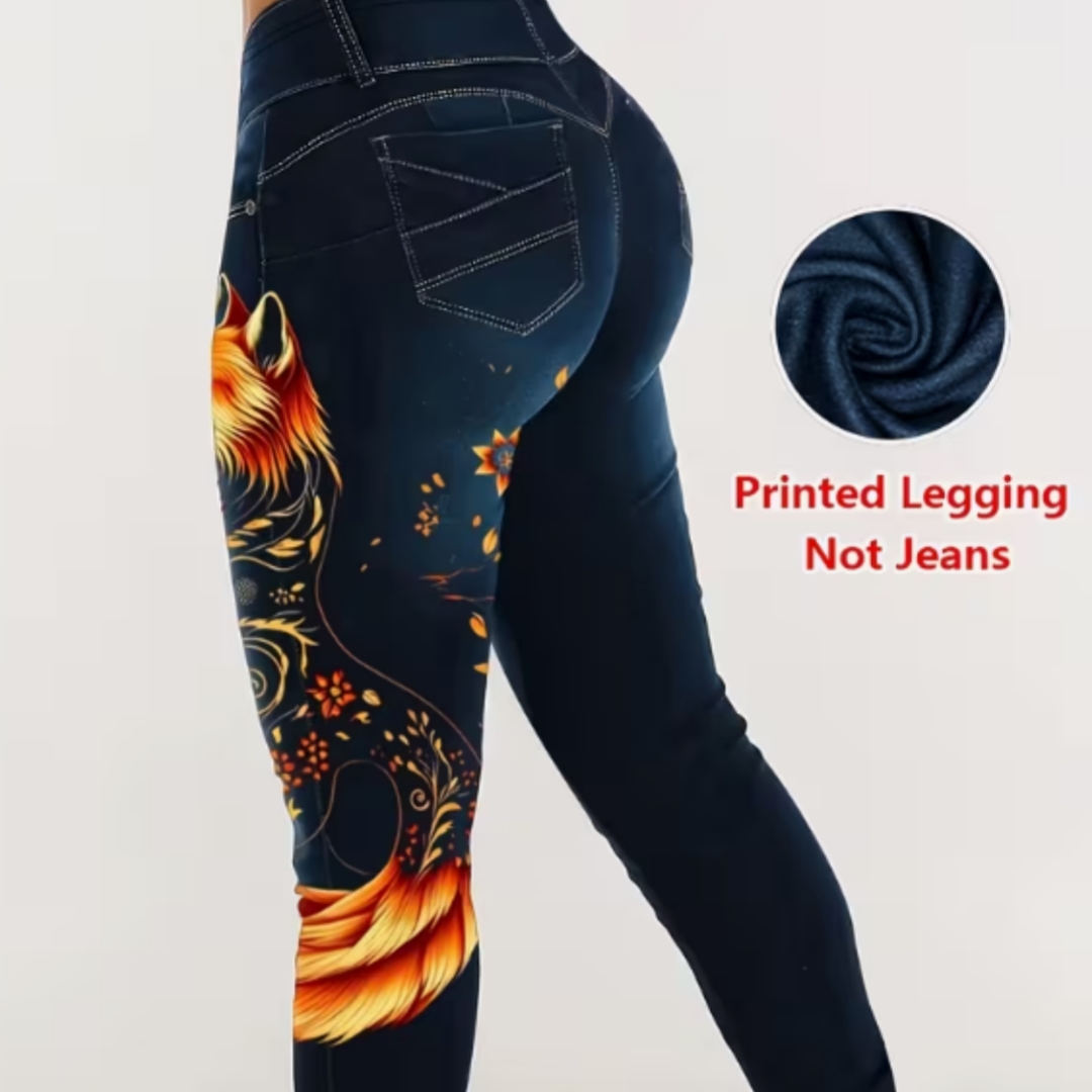 Women's High-Stretch Imitation Denim Leggings Suitable For - Skinny Fit Pants