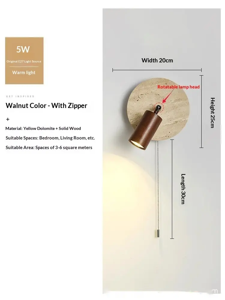 Study And Living Room Backdrop Wall Light In Walnut Wall Lamp