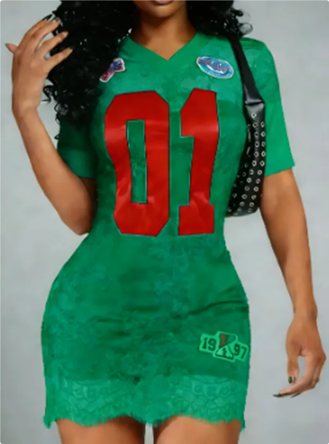 Women's Fashionable And Sexy Lace Embroidered Letter Short Sleeve Dress Green - Shop at LoveMi