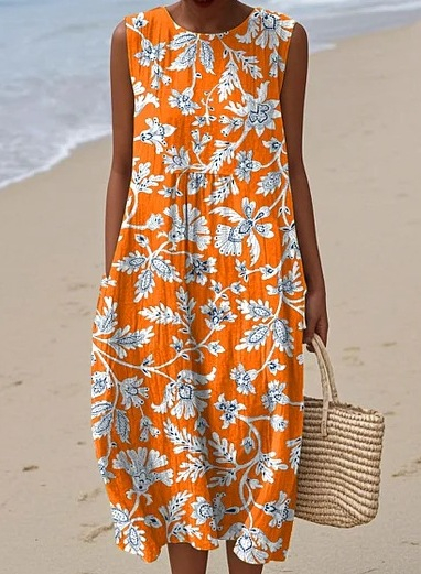 Sleeveless Casual Printed Temperament Long Skirt Dress Cl8Qket3H1Jxn801 M - Shop at LoveMi
