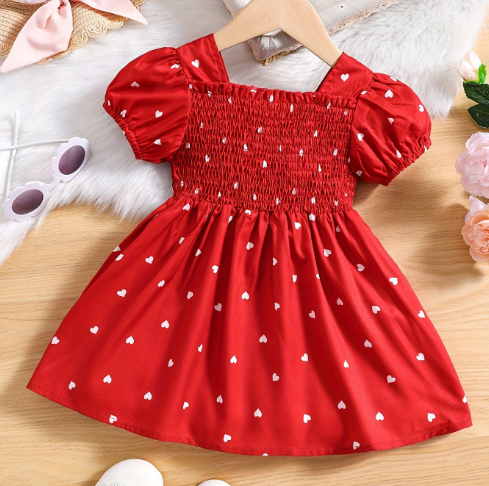 Stylish Polka-Dot Short-Sleeve Dress For Girls