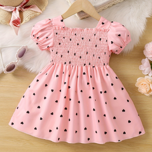 Stylish Polka-Dot Short-Sleeve Dress For Girls