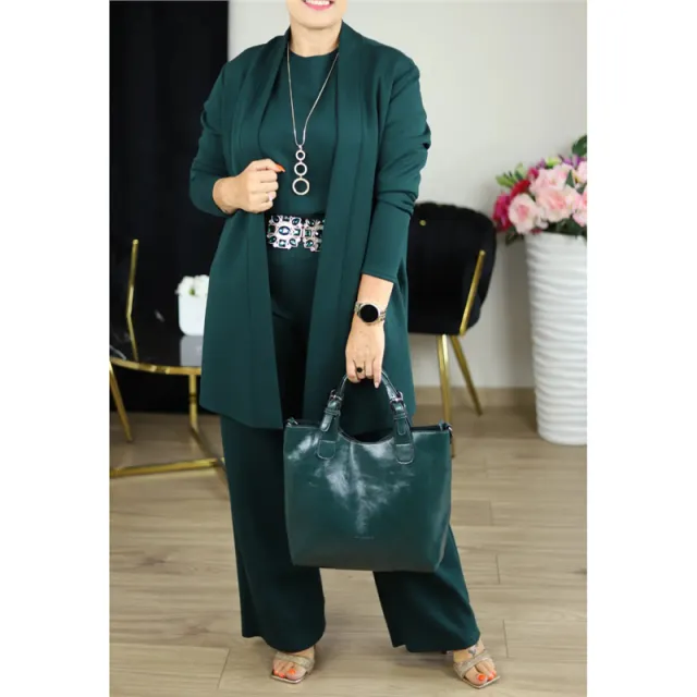 Round Neck Long Sleeve Top Belt Comfortable Blouse And Pants Green - Shop at LoveMi