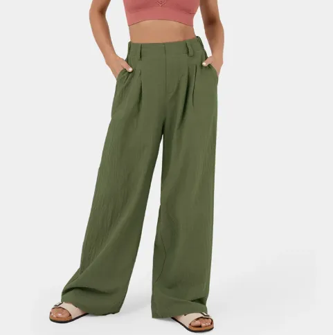 Women's Cotton High Waist Wide Leg Pants - Olive