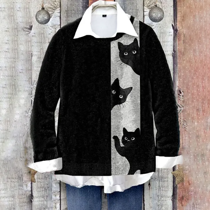 Womens Casual Sweater With A Peter Pan Collar And A Floral Print - Black