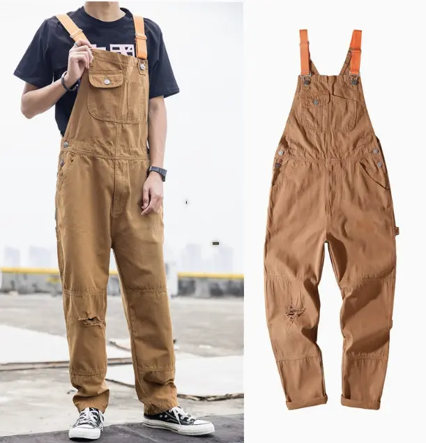 Fashion Men's Straight Cargo Suspender Jumpsuit