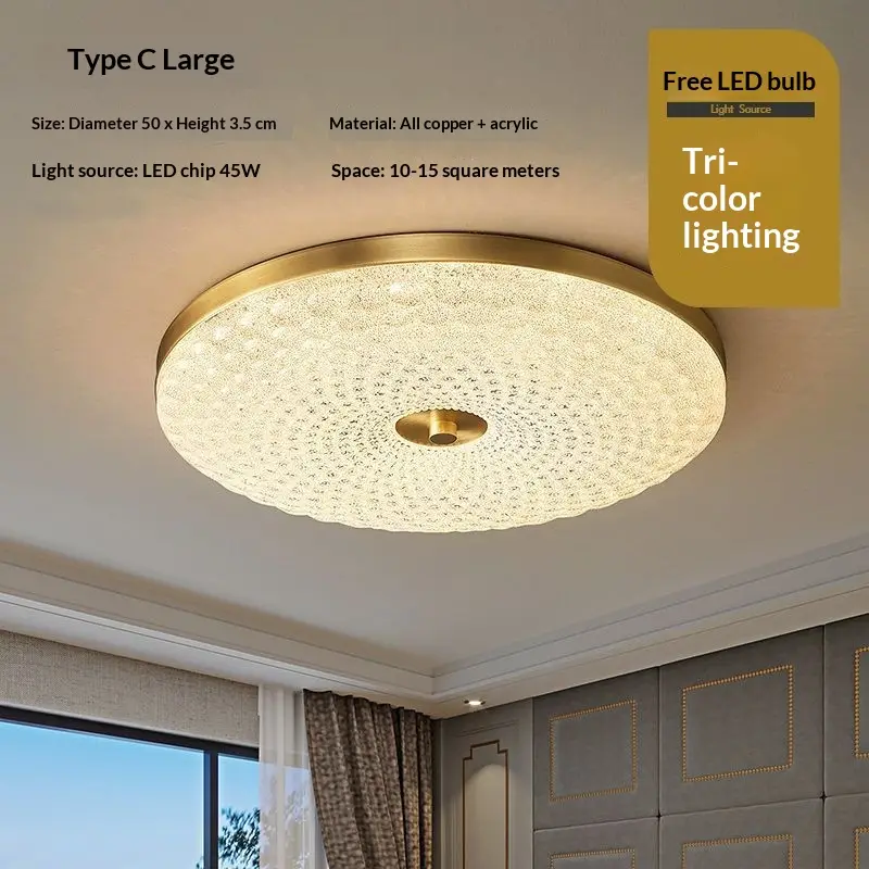 All-copper Ceiling Light For Bedrooms Luxury LED Lighting Fixture Nordic Style High-end