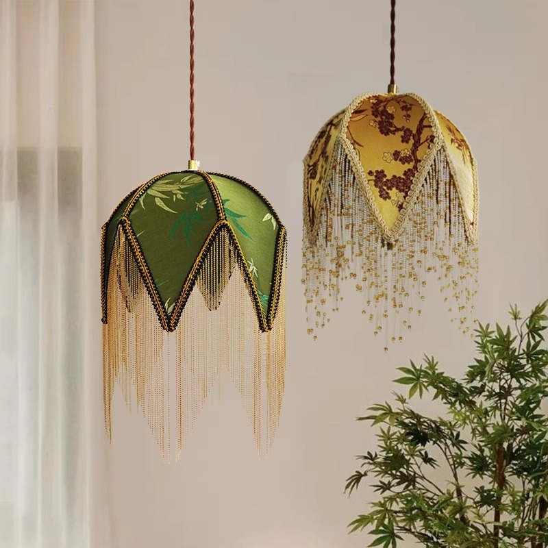 Mid-Century Tassel French-Style Vintage Fabric Chandelier