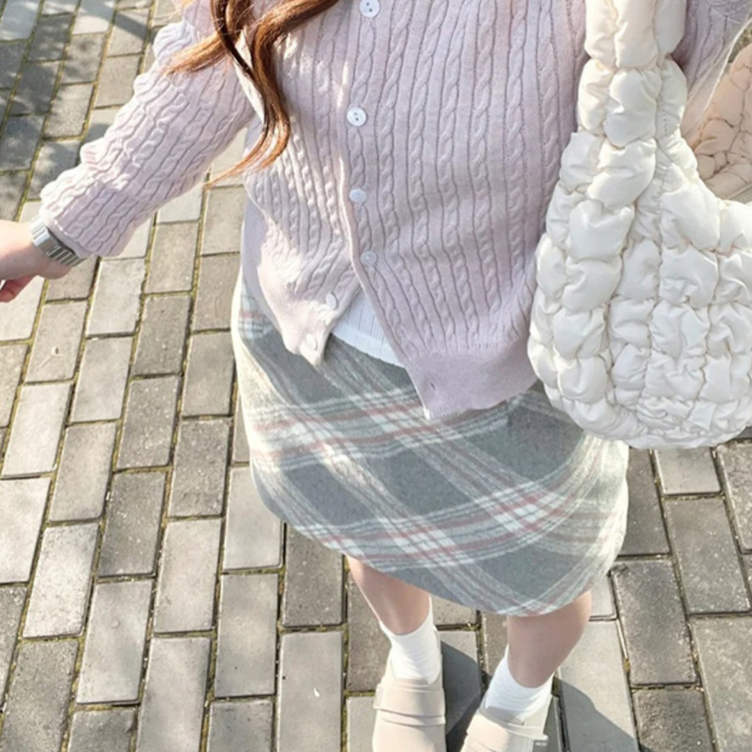 Womens High-Waisted Simple Wool Plaid Skirt