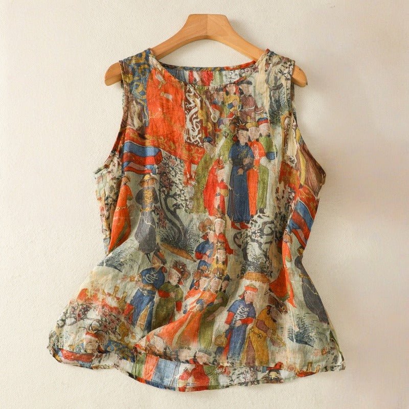 Women's Ramie Pullover Printed Slimming Comfortable Vest