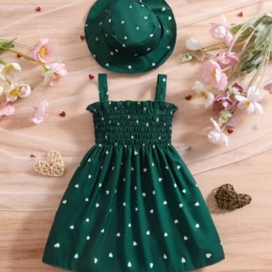 Girls Printed Sleeveless Dress Princess Hat