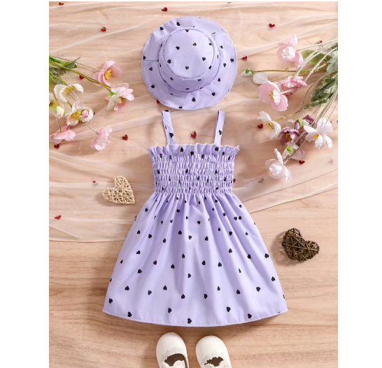 Girls Printed Sleeveless Dress Princess Hat
