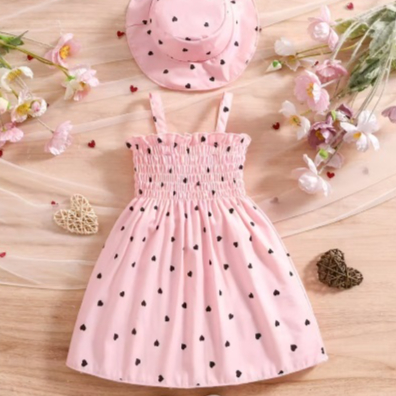 Girls Printed Sleeveless Dress Princess Hat