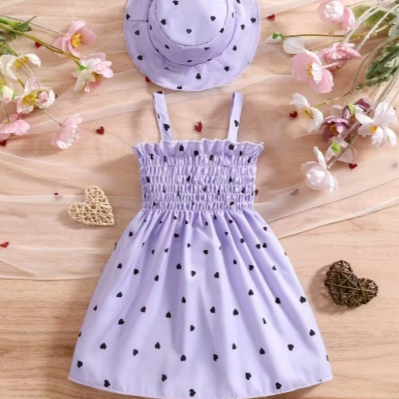 Girls Printed Sleeveless Dress Princess Hat