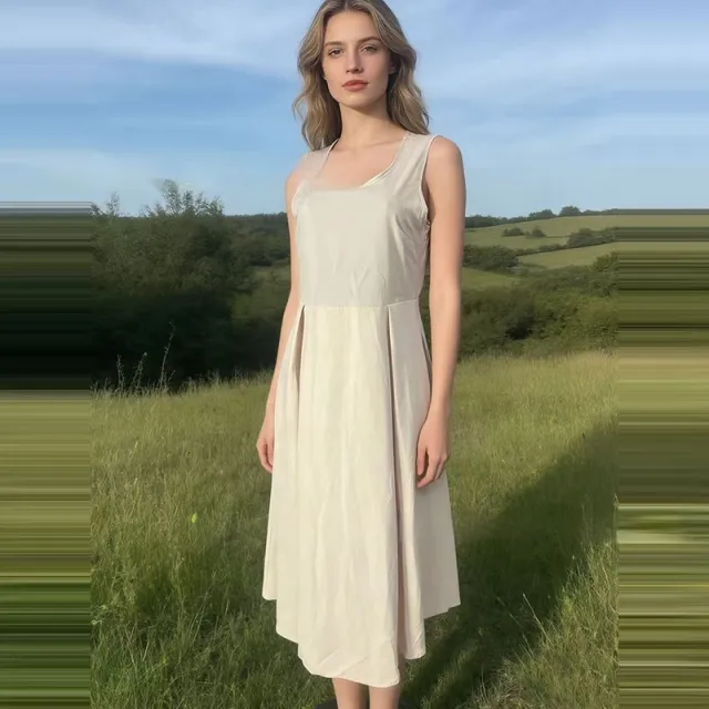New Womens Fashion Casual Sleeveless A line Dress Khaki - Shop at LoveMi