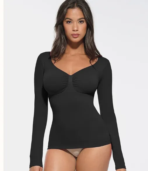 Seamless Diamond patterned Shapewear Top For Neck Black - Shop at LoveMi