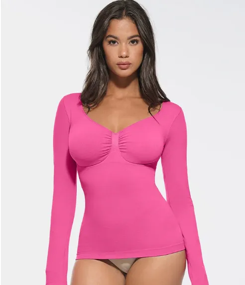 Seamless Diamond patterned Shapewear Top For Neck Pink - Shop at LoveMi