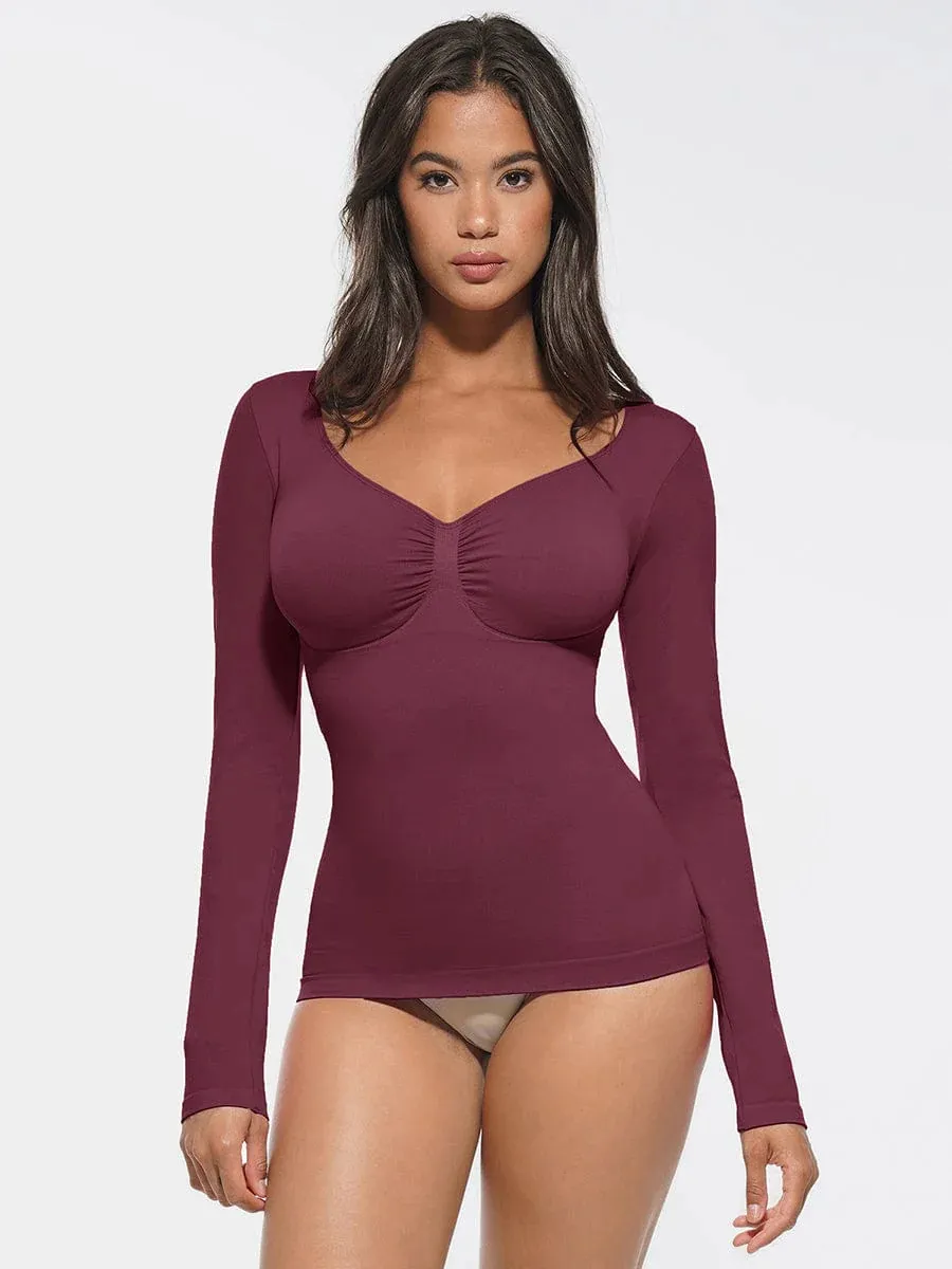 Seamless Diamond Neck Bust Support Waist And Tummy Control Shaping Top - Red
