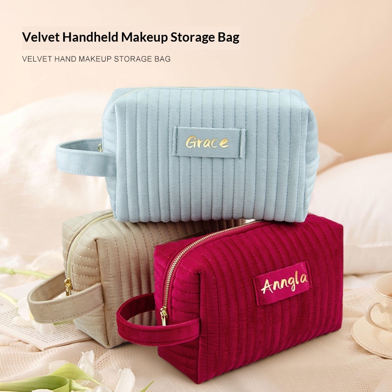 Velvet Large-Capacity Portable Makeup Organizer Bag