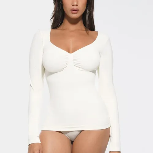 Seamless Diamond-patterned Shapewear Top For Neck - White