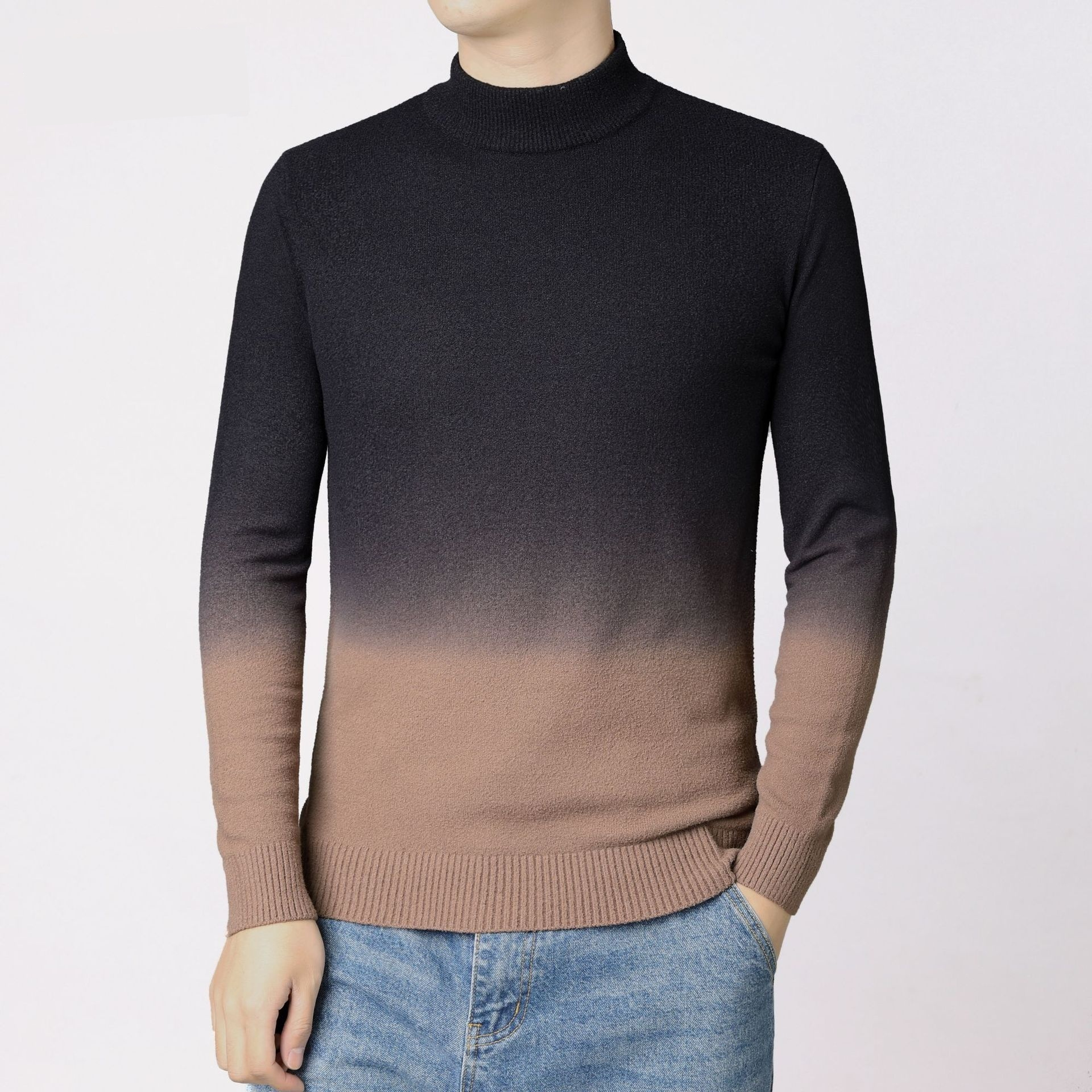 Gradient Colored Slimfitting Thickened Men's Pullover Sweater
