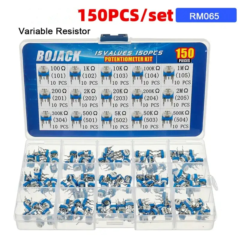 150 Pcs 6mm RM065 Blue And White Adjustable Resistors In A Box