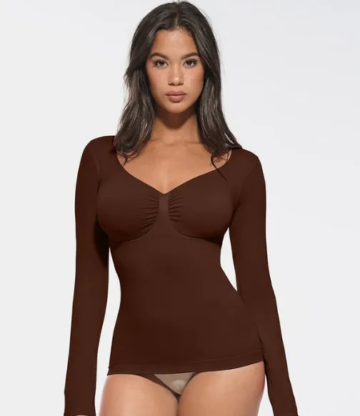 Seamless Diamond-patterned Shapewear Top For Neck - Brown