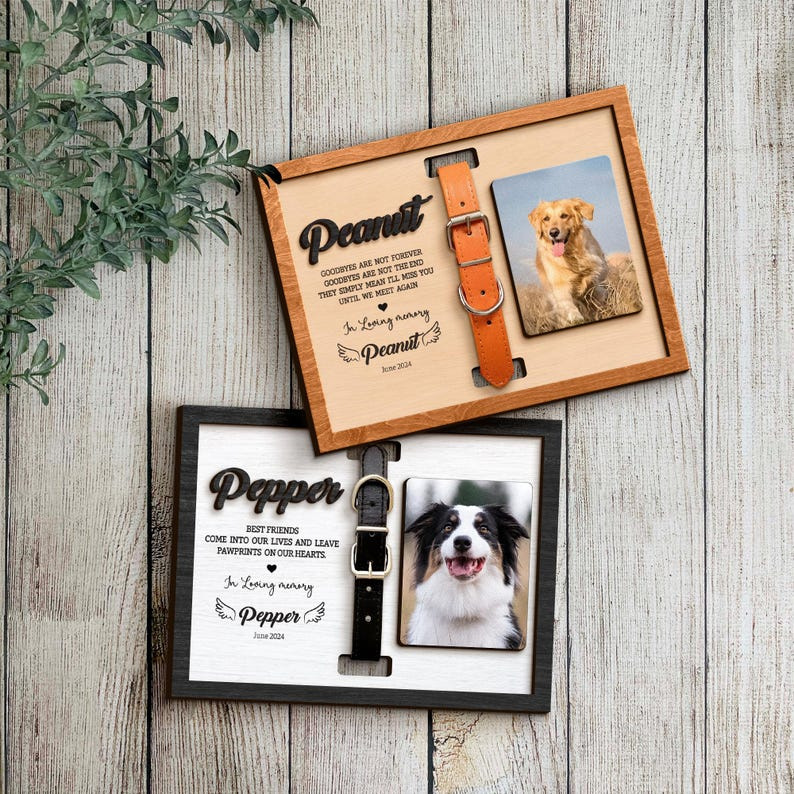 Wooden Pet Keepsake Photo Frame With Collar  Three-dimensional Display Stand