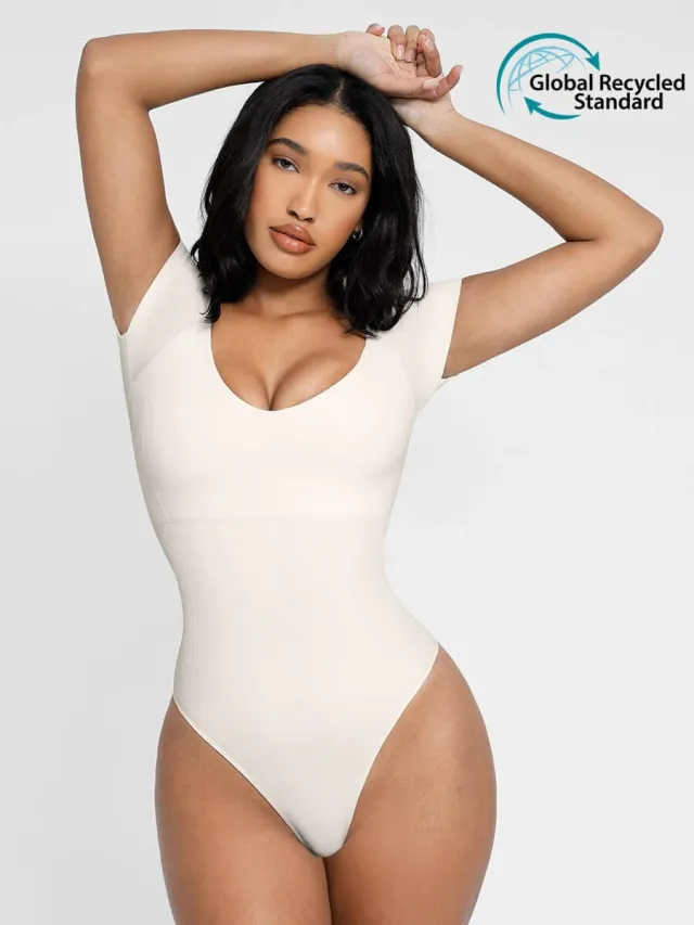 Eco friendly Seamless Super Strong Chest Support Shapewear Bodysuit White - Shop at LoveMi