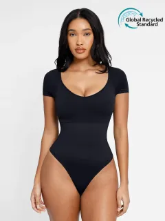 Eco-friendly Seamless Super Strong Chest Support Shapewear Bodysuit - Black - View 1