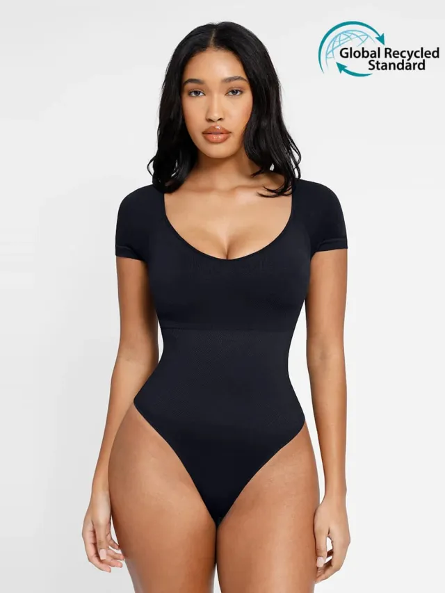 Eco friendly Seamless Super Strong Chest Support Shapewear Bodysuit Black - Shop at LoveMi