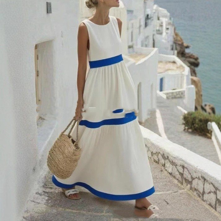 Womens Color-Block Sleeveless Dress With A Stitched Hem
