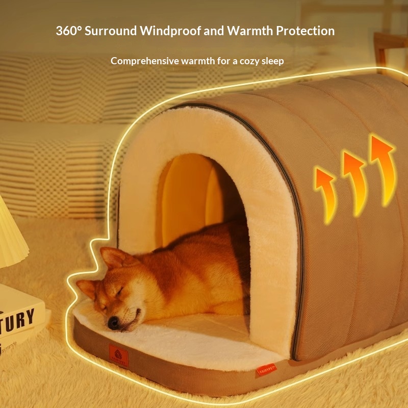 Fully Enclosed Dog House Tent With Extra Thick Insulation For Warmth In Winter