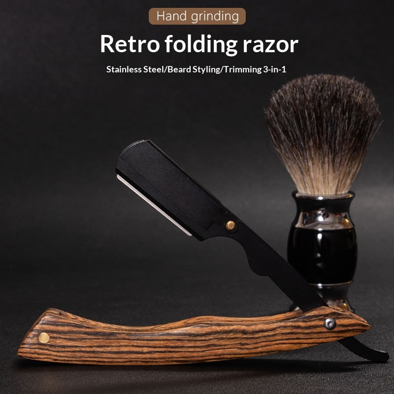 Sandalwood Vintage Razor Stainless Steel Folding Knife For Men