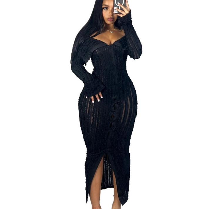 Stylish And Elegant Off-shoulder Long-sleeve Dress