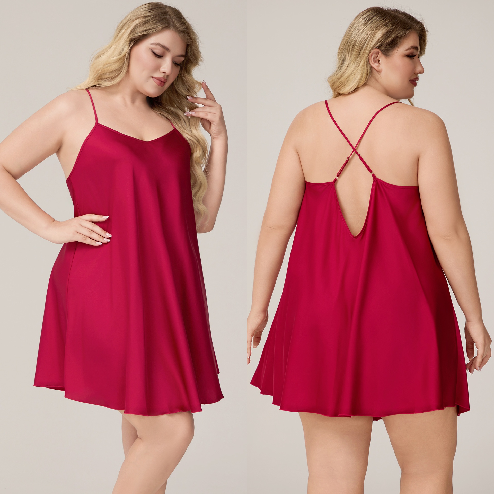 Plus-size Solid-color Satin Chiffon Pajamas From Europe And The US